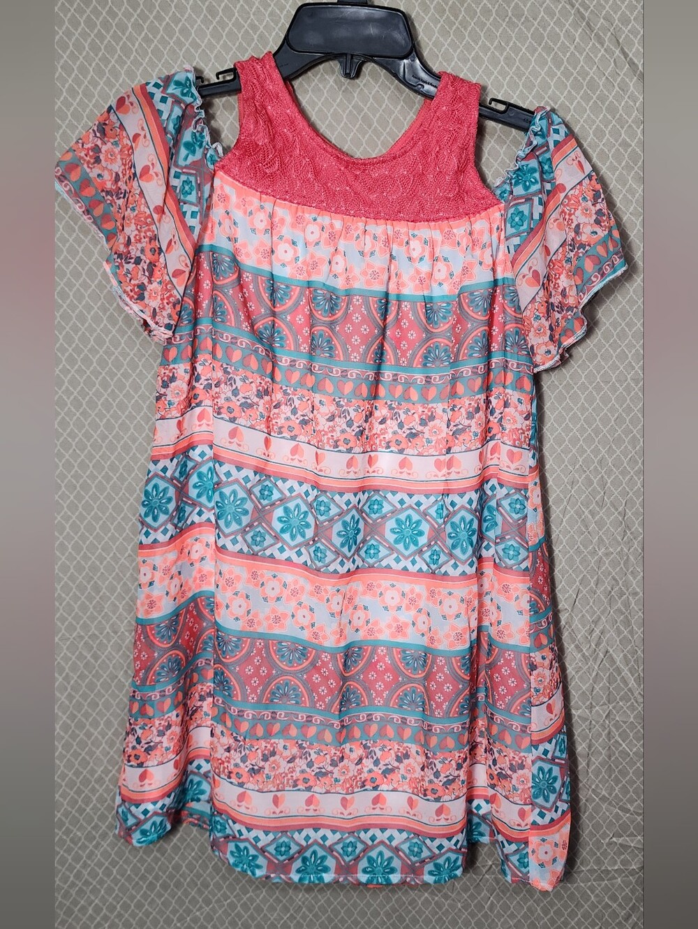 Wonder Nation Cold Shoulder Geometric Pattern Dress Girls Large Used Great Shape